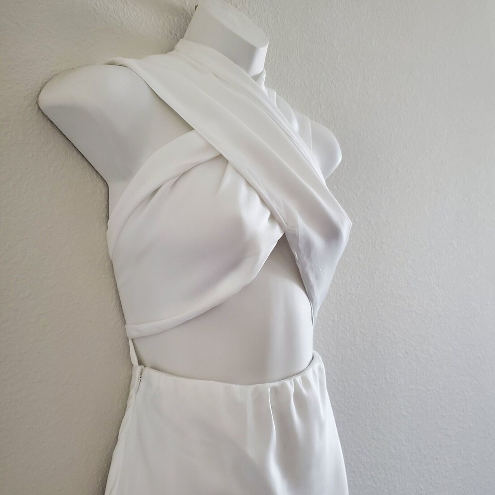 Princess Polly Fiorella Satin Midi Slip Dress 6 White Halter Tie Neck - Picture 5 of 10